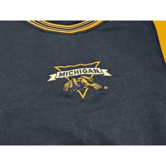 Vintage Michigan Wolverine Sweatshirt, Size Xtra Large, White Yellow Navy Blue - Picture 2 of 8